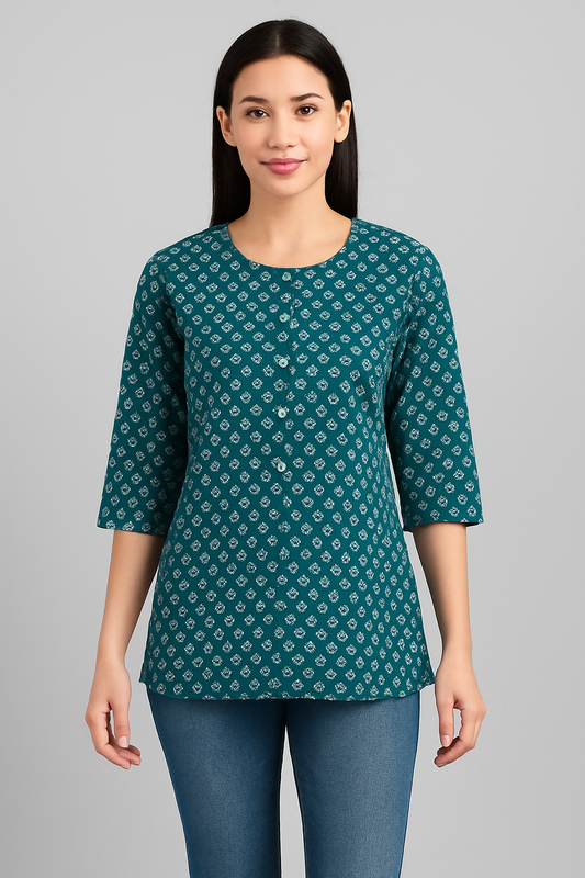Teal Green Short Kurti