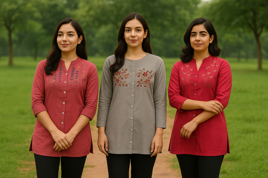 3 Floral Embroidery Short Kurtis