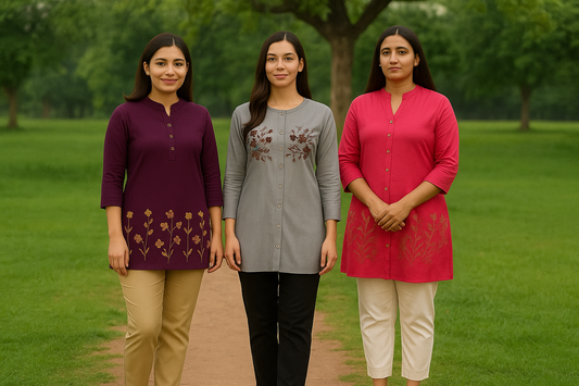 3 Floral Embroidery Short Kurtis